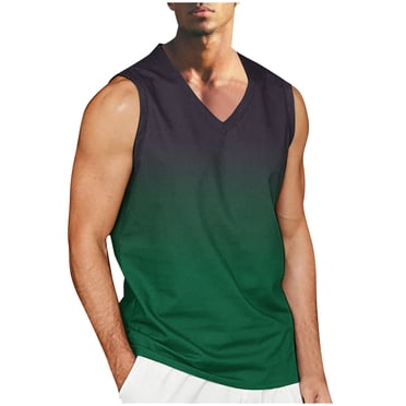 ylioge Débardeurs Grande Taille pour Hommes P-4TG Grande Taille Sans Manches Col en V T-Shirts Chandail Dégradé Imprimé Décontracté Basique Athlétique Entraînement Musculaire