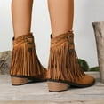 thumbnail image 3 of Xfvqtps Womens Ankle Booties Western Style Round Toe Chunky Mid Heel Flatform Sole Tassel Buckle Detail Casual Winter Boots Brown, 3 of 9