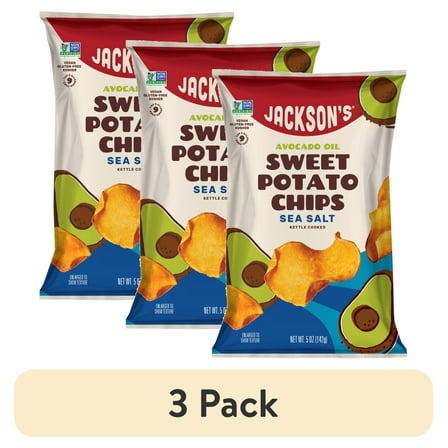 (3 pack) Jackson's Sweet Potato Kettle Chips with Sea Salt, Avocado Oil, Free of Top 9 Allergens, 5 oz