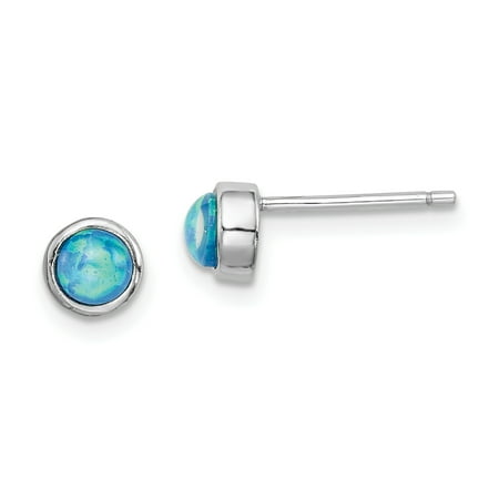 Sterling Silver Rhodium-plated 5mm Imitation Opal Round Post Stud