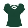 thumbnail image 4 of Yigetop Criss Cross Tops for Women Womens Summer Tops Short Sleeve Shirts V Neck Tshirts Loose Casual Tunic Blouses Tees Tshirts Shirts for Women Green L, 4 of 4