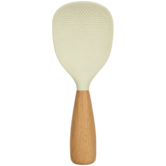Wooden Handle Silicone Cooking Spoon, 8.3 In / 21 Cm Non-Stick Rice Paddle, Self-Standing, 3.1 In / 7.8 Cm Wide With Short Wooden Handle, For Home Kitchen Use