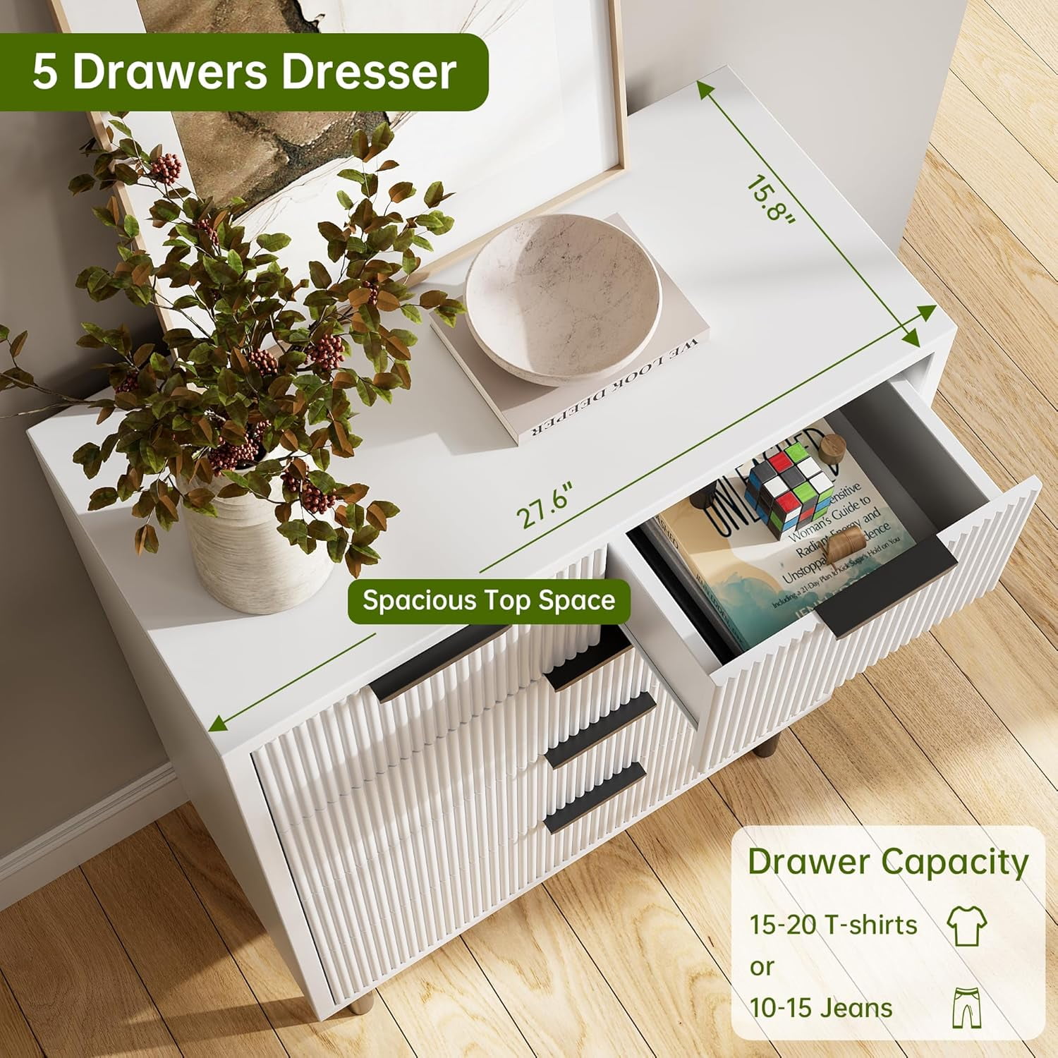 イデー WAVE TALL CHEST Maple Wave Fluted 5 Drawer Dresser for