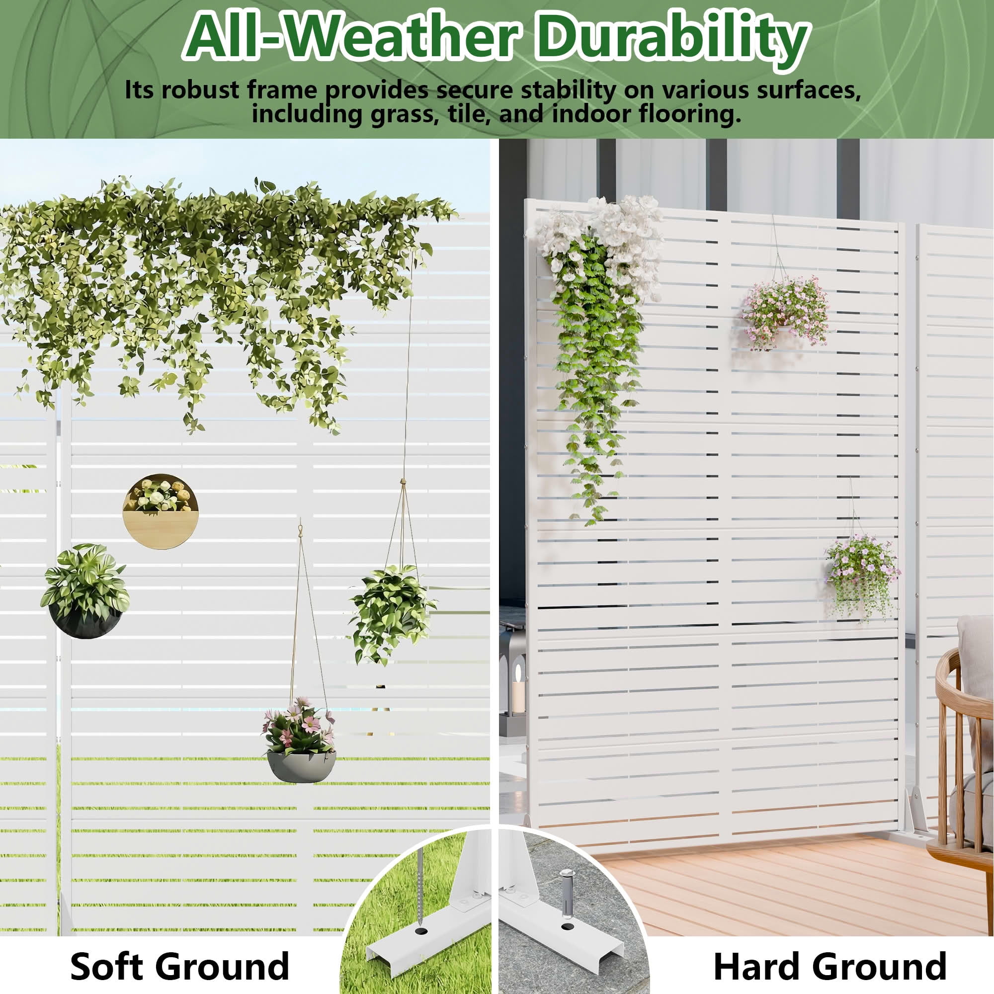 MAYEERTY 2-Piece Outdoor Metal Privacy Screen 6ft × 4ft White, 6-Panel Classic Louvered, Rust-Resistant for Patio