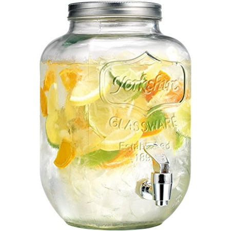 Giant Mason Jar Beverage Dispenser Palais Glassware® High Quality Clear Mason Jar Beverage Dispenser - Traditional Tin Screw Off Lid - 1 Gallon Capacity - ()