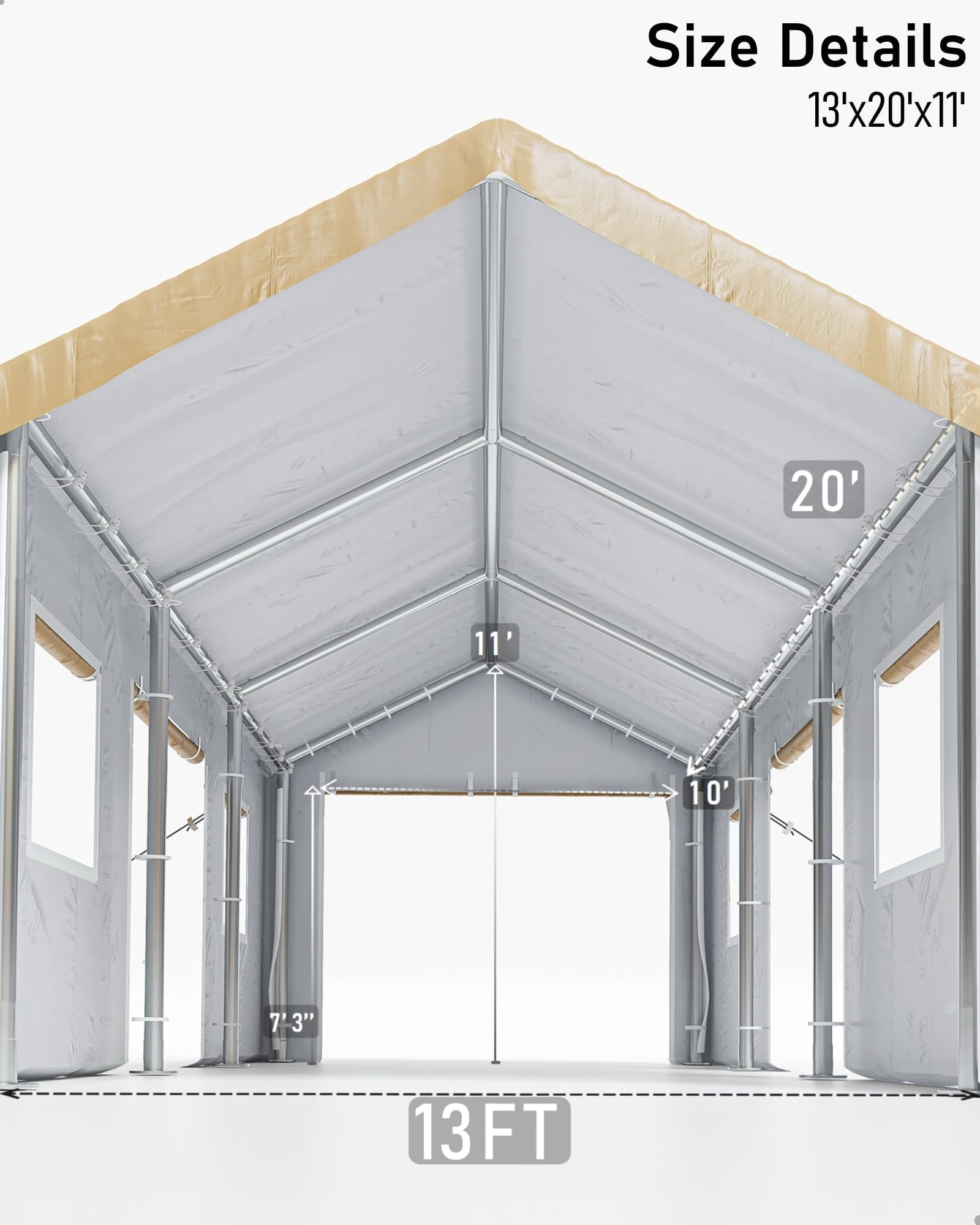 Garvee 20'x 13'x 11' Windproof Carport Top Replacement Cover, Heavy-Duty, Yellow