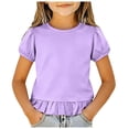thumbnail image 1 of Akiihool Girls Beach Outfits Girls Side Ruched Short Sleeve Crewneck Fitted Tops Casual Summer Soft Tee Clothes (Purple,0-1 Years), 1 of 4
