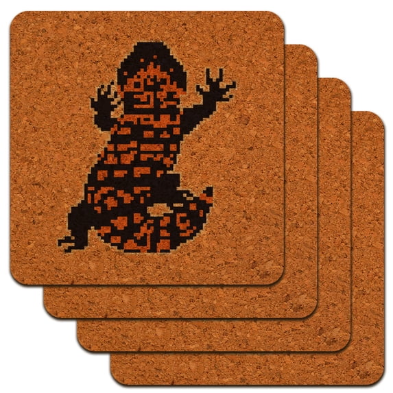 Gila Monster Pixel Lizard Low Profile Novelty Cork Coaster Set