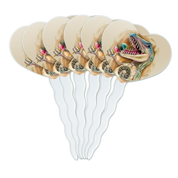 T-Rex Dinosaur Donut Ice Cream Funny Jurassic Junkie Heart Love Cupcake Picks Toppers Decoration Set of 6