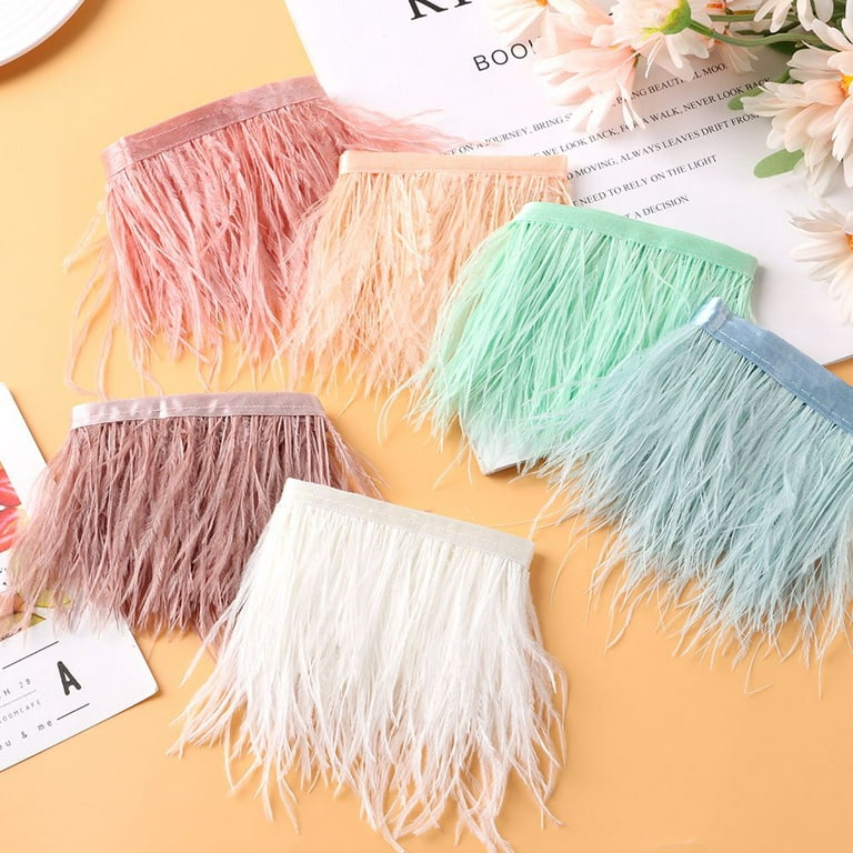 1Meter Ostrich Feathers Trim Ribbon Fringe Plumes For Clothing Dress Sewing  Trimmings Handicraft Accessories 8-10Cm Dark Pink feathers 1meters