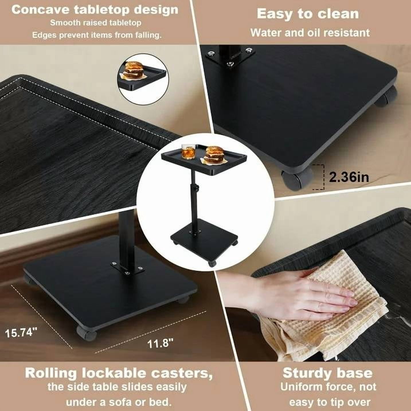 ManyFun C Shaped Side Table End Table, 360° Swivel and Adjustable Height ,living room and bedroom (Black)