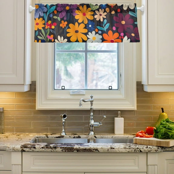Yayeee Window Valance for Kitchen Farmhouse Rod Pocket Bright Colorful Flowers Pattern Short Curtain for Living Room