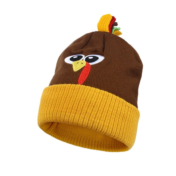 oqasdz Winter Knit Hat with Embroidered Turkey Design for Thanksgiving Family Warm Ear Cap Comfortable Winter Hat