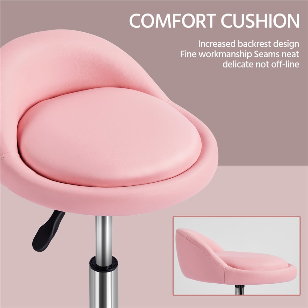 Renwick Adjustable Rolling Salon Stool Swivel Spa Massage Manicure Stool, Pink