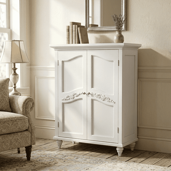 Teamson Home Versailles Freestanding Two-Door Floor Accent Cabinet, White