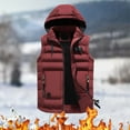 thumbnail image 2 of GHSOHS Mens Winter Coats Lightweight Jackets Sleeveless Vest Keep Warm Padded Cargo Coat Fashion Hooded Zipper Vest Outerwear Red 3XL, 2 of 4