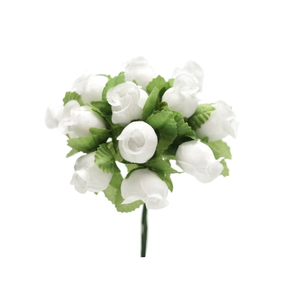 White Artificial Silk Flower Roses - 12 Mini Bouquets of 12 Rosebuds, 144 Rosebuds Total, Wedding, Reception, Anniversary, Bridal Shower