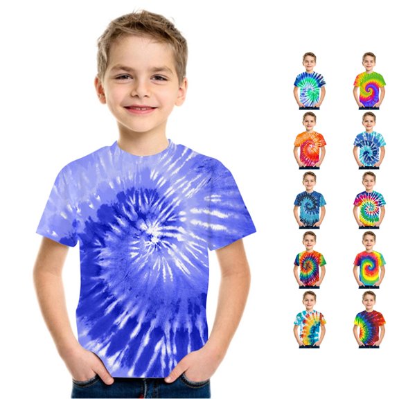 LIIPEE T Shirts For Boys Short Sleeve Crew Neck Fashion Tie Dye Graphic Tees Kids Comfortable Cute Summer Casual T Shirt,15-16 Years