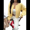thumbnail image 2 of Cárdigan Corto de Punto con Botones para Mujer, Moderno Cárdigan de Otoño con Cuello Redondo y Larga. Amarillo L, 2 of 7