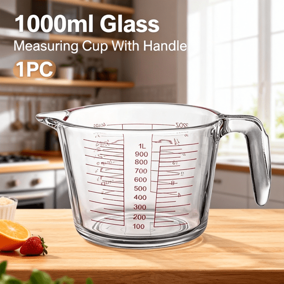 Thickened Glass Measuring Cup - 1000ml Large Capacity Heatproof Borosilicate Measuring Jug with Handle,Microwave Oven Dishwasher Safe,Precise Measurement for Baking Cooking Mixing