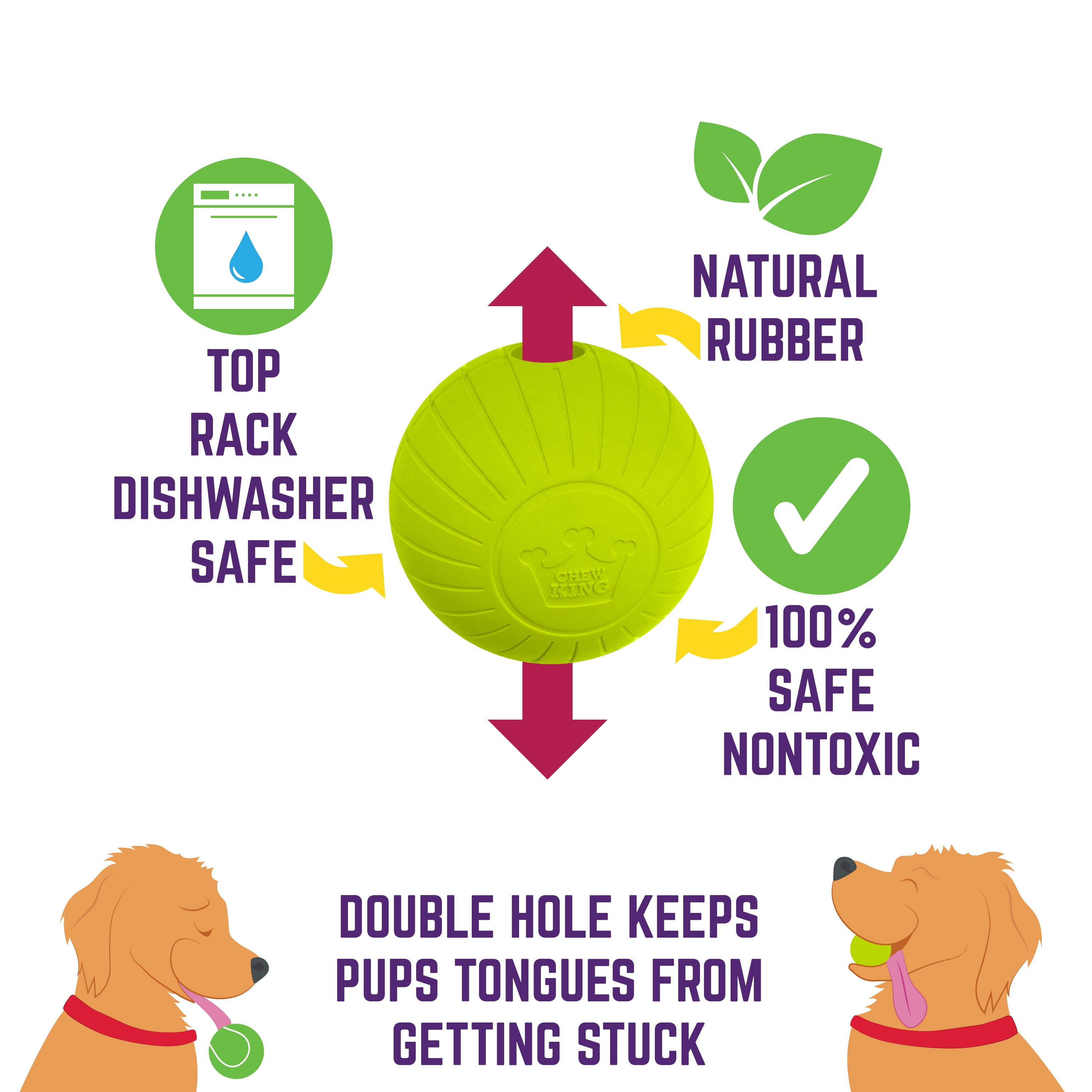 Chew King by Mammoth Supreme Extra Large Natural Rubber Dog Fetch Balls, Extra Durable 2.5” Dog Toy Balls, 2-Pack