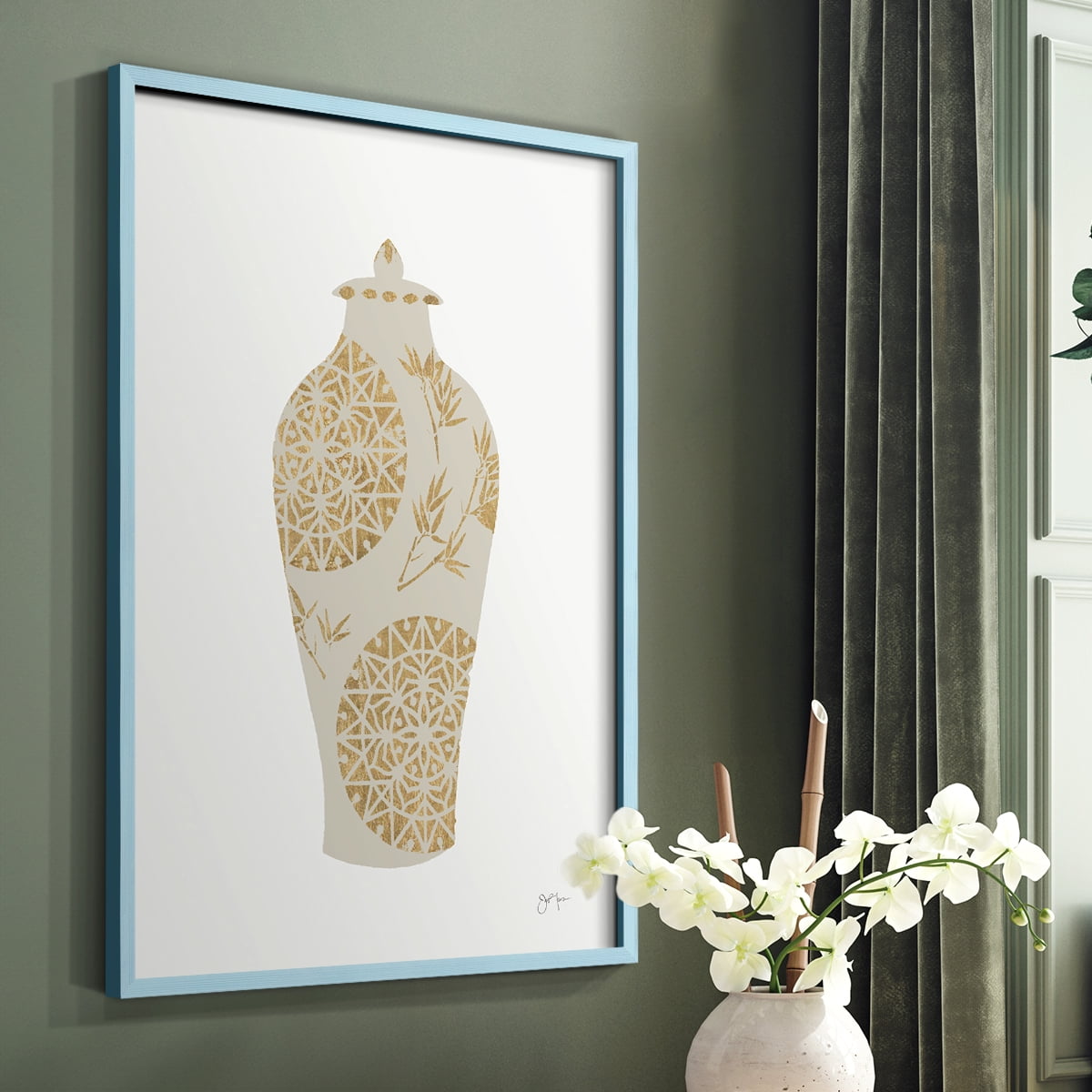 Neutral Urn II in Blue Solid Wood 11 x 14 Framed Print