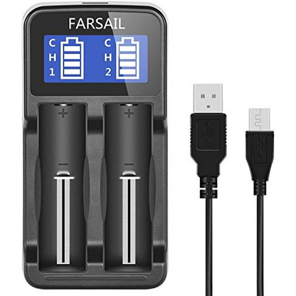 18650 Battery Charger, FARSAIL Rechargeable Battery Charger Compatible with 3.7V Lithium ion 18650 18350 18500 RCR123A 18490 17670 17500 and NiMH/NiCd AA AAA Rechargeable Batteries