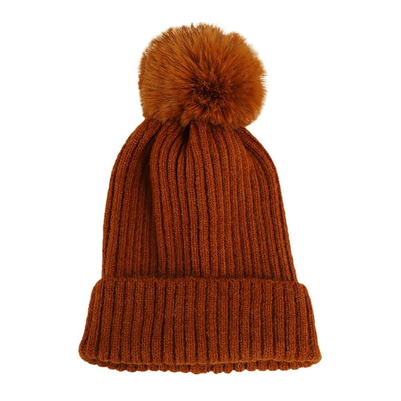 Clearance! Knit Hats,Beanies Cap Women's New Fall and Winter Versatile Padded Warm Hat Fashionable Ear Protection Hairball Knit Hat,Winter Hats,Pom Poms for Hats Orange One Size