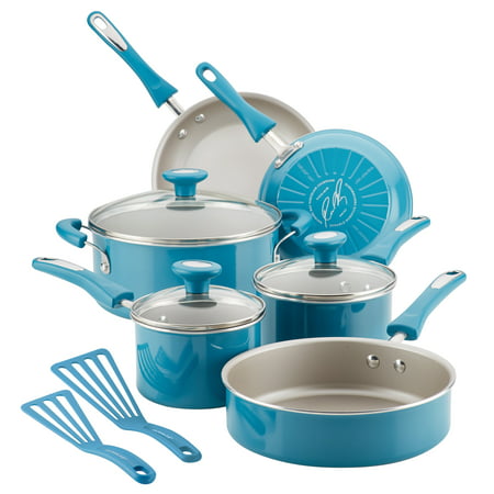 Rachael Ray Get Cooking! Aluminum Non-Stick Turquoise Cookware Set, 11