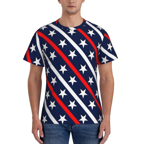 Vsdgher Patriotic Star Print Men's Dry Fit Mesh Athletic Shirts Moisture Wicking Tennis T-Shirt Tops
