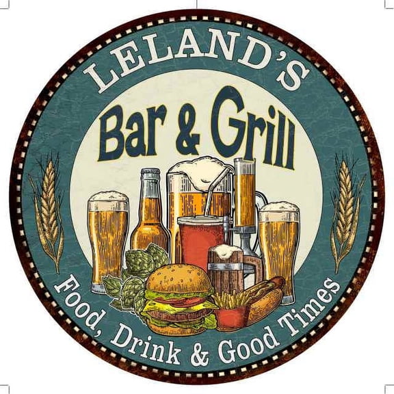 LELAND'S Bar and Grill 14" Round Metal Sign Kitchen Wall Decor 100140023312