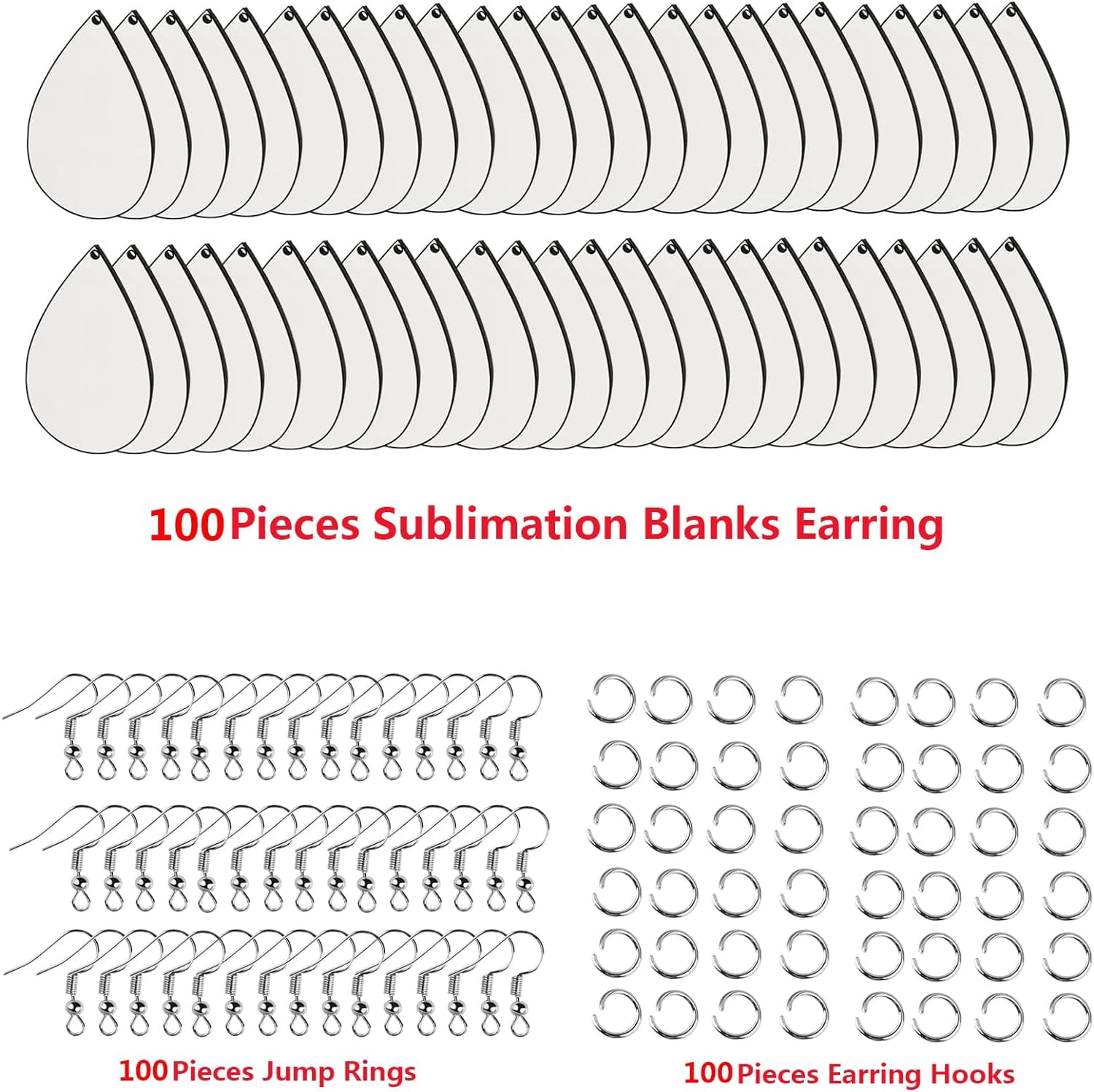 Sublimation Earring Blanks Bulk 100 pcs Double-Sided MDF Wood Blank Sublimation Earring with Earring Hooks and Jump Rings for Sublimation Earring Printing