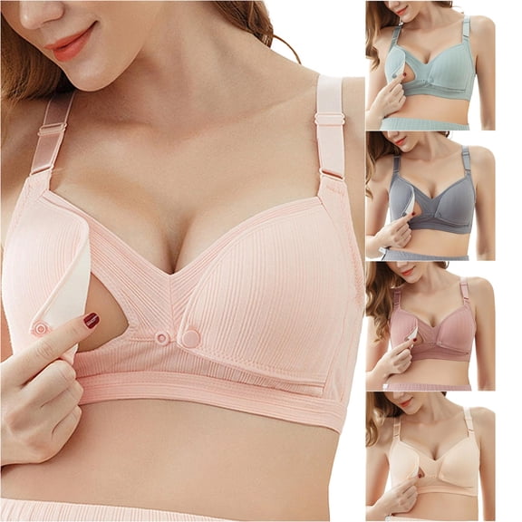 PMVFHDE Seamless Nursing Bra For Maternity Breastfeeding Wireless Front Closure Plus Size Comfortable Casual Straps Pink - 34