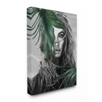 Stupell Industries Glamour Female Sketch Portrait with Fern Plants Canvas Wall Art Design by Patricia Mendes, 24" x 30"
