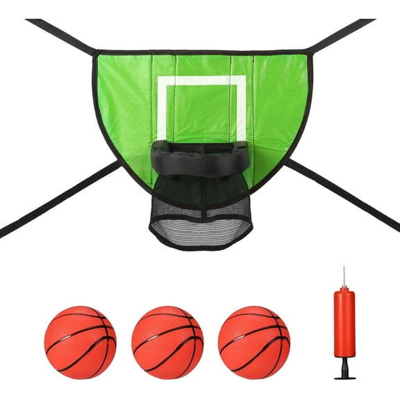 Trampoline Basketball Hoop with 3 Basketballs & Pump, Mini Basketball Hoop for Kids Waterproof Basketball Goal Soft Basketball Game Set Attachment for All Ages Basketball Lovers (Green)