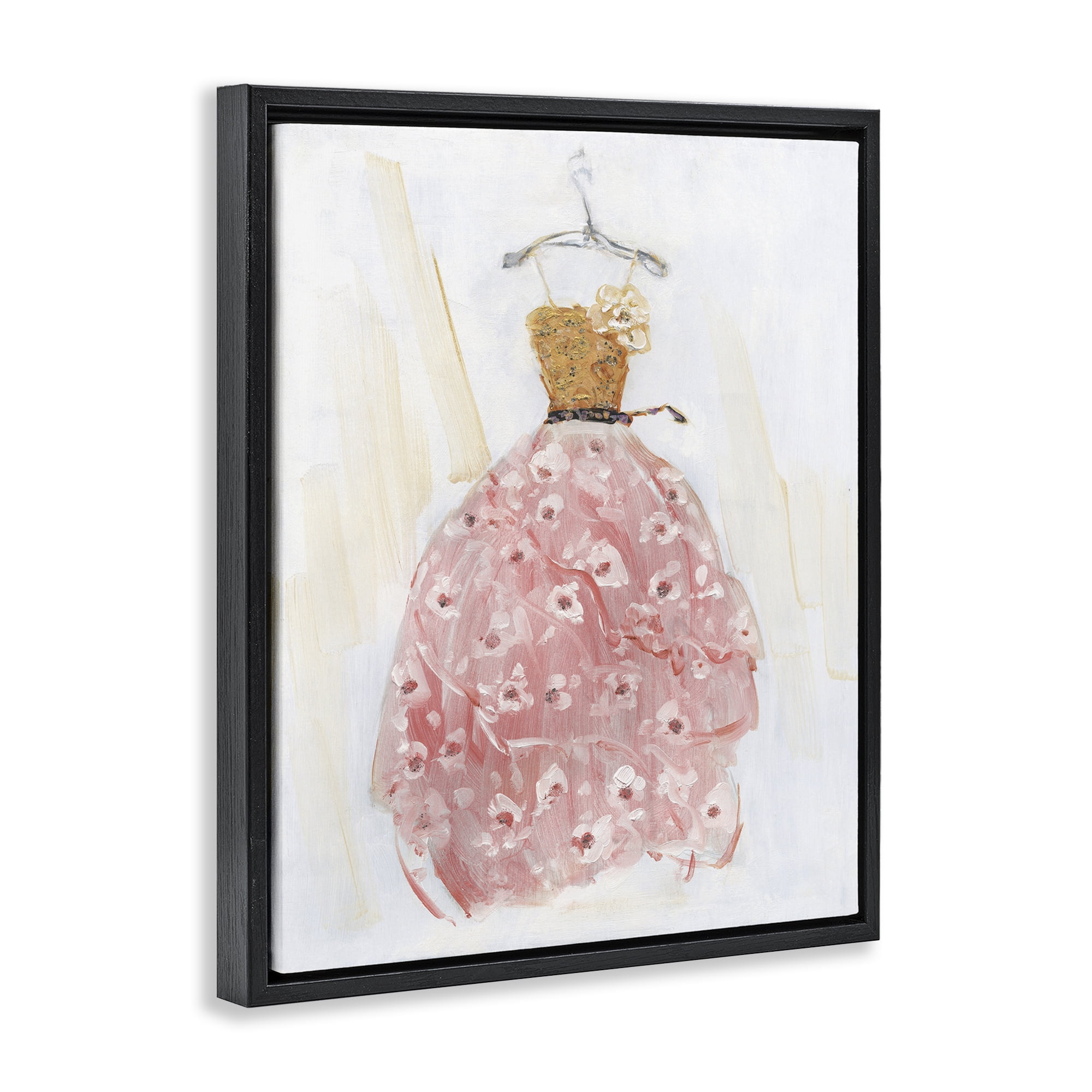 Stupell Industries Elegant & Sophisticated Pink Gown Fashion Painting Black Floater Framed Canvas Art Print Wall Art, 25 x 31