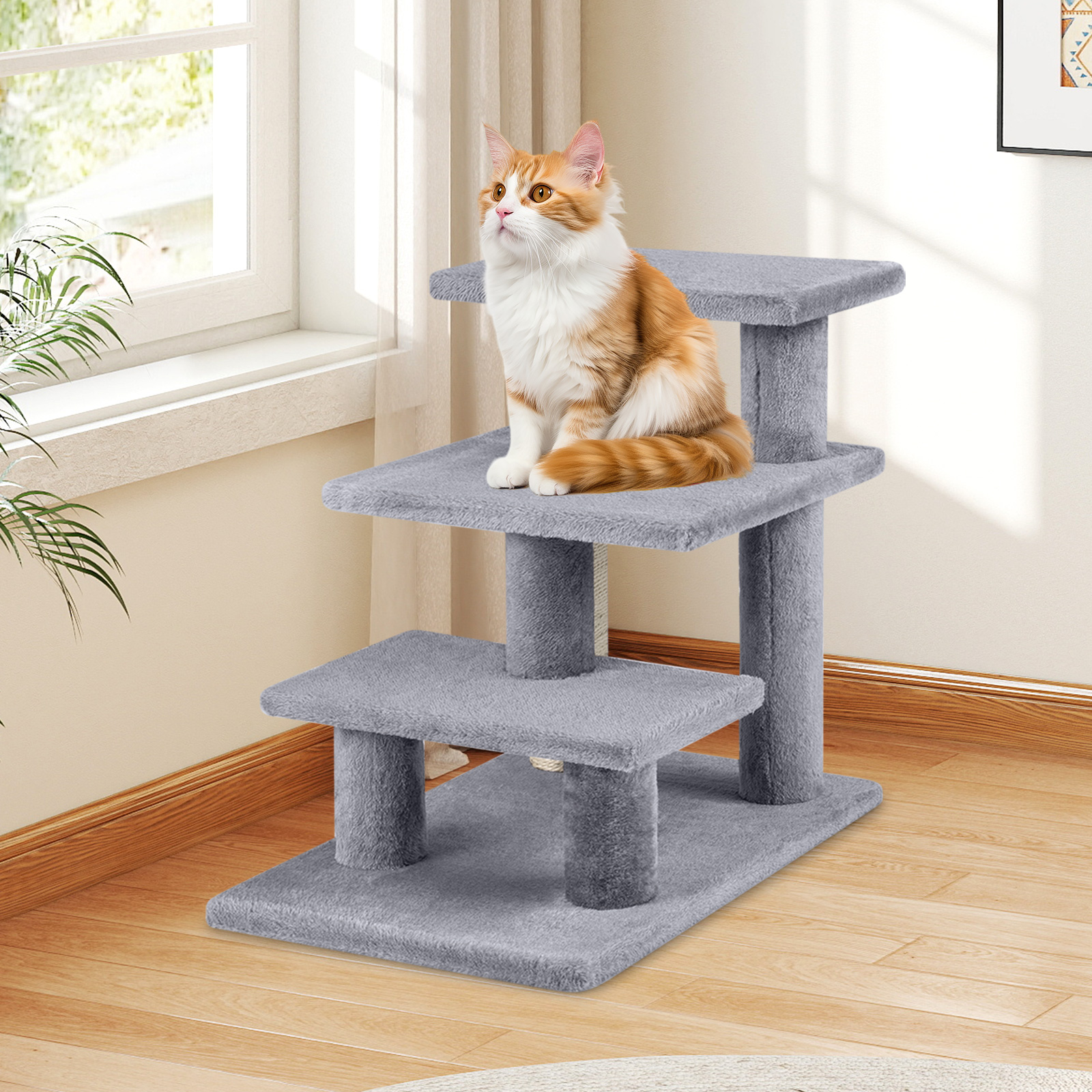 Gymax 2-in-1 Cat Tree Tower Pet Steps w/ Scratching Posts Hanging Toy Ball Perch