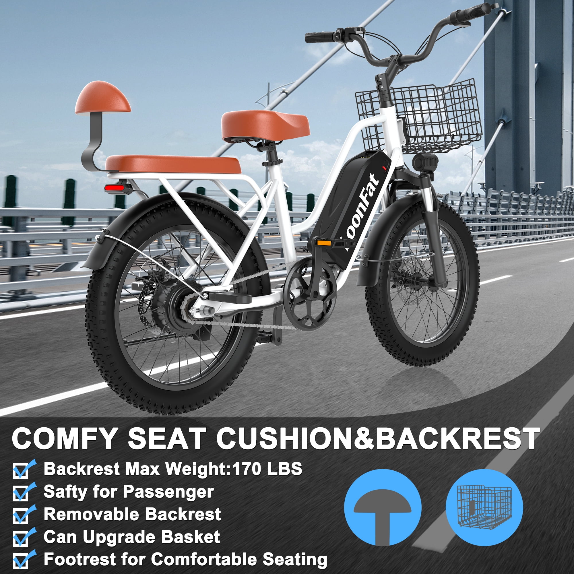 Loonfat T20 20" Fat Tire Electric Bike for Adults, 1000W Peak Motor E-Bike with 48V 15.6Ah Battery, 25MPH, 7-Speed, Mechanical Disc Brakes, Commuter E-Bike for Urban & Outdoor Adventures