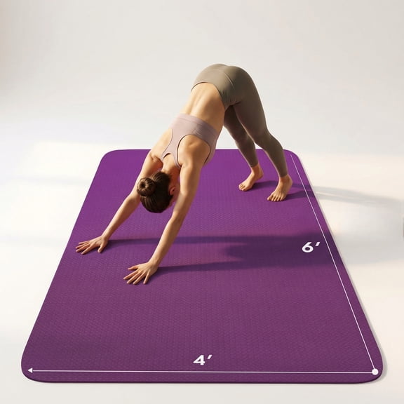 FrenzyBird Large Yoga Mat 6'x4' (72"x48") 183x122cm, 1/4" & 1/3" Thick TPE Non-Slip Extra Wide Exercise Mat, Big Home Workout Mat for Yoga, Pilates, Gym & Floor Workouts for Women & Men（6mm Purple）