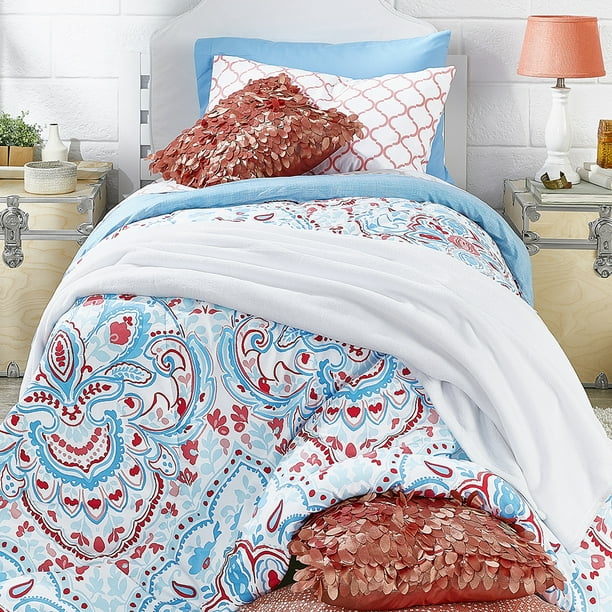 The Starter Pak Moroccan Blue Aqua 16 Piece Bedding Comforter Set Twin Xl Including Bonus Mattress Pad Pillow Blanket And 100 Cotton Towel Set By Ocm Walmart Com Walmart Com