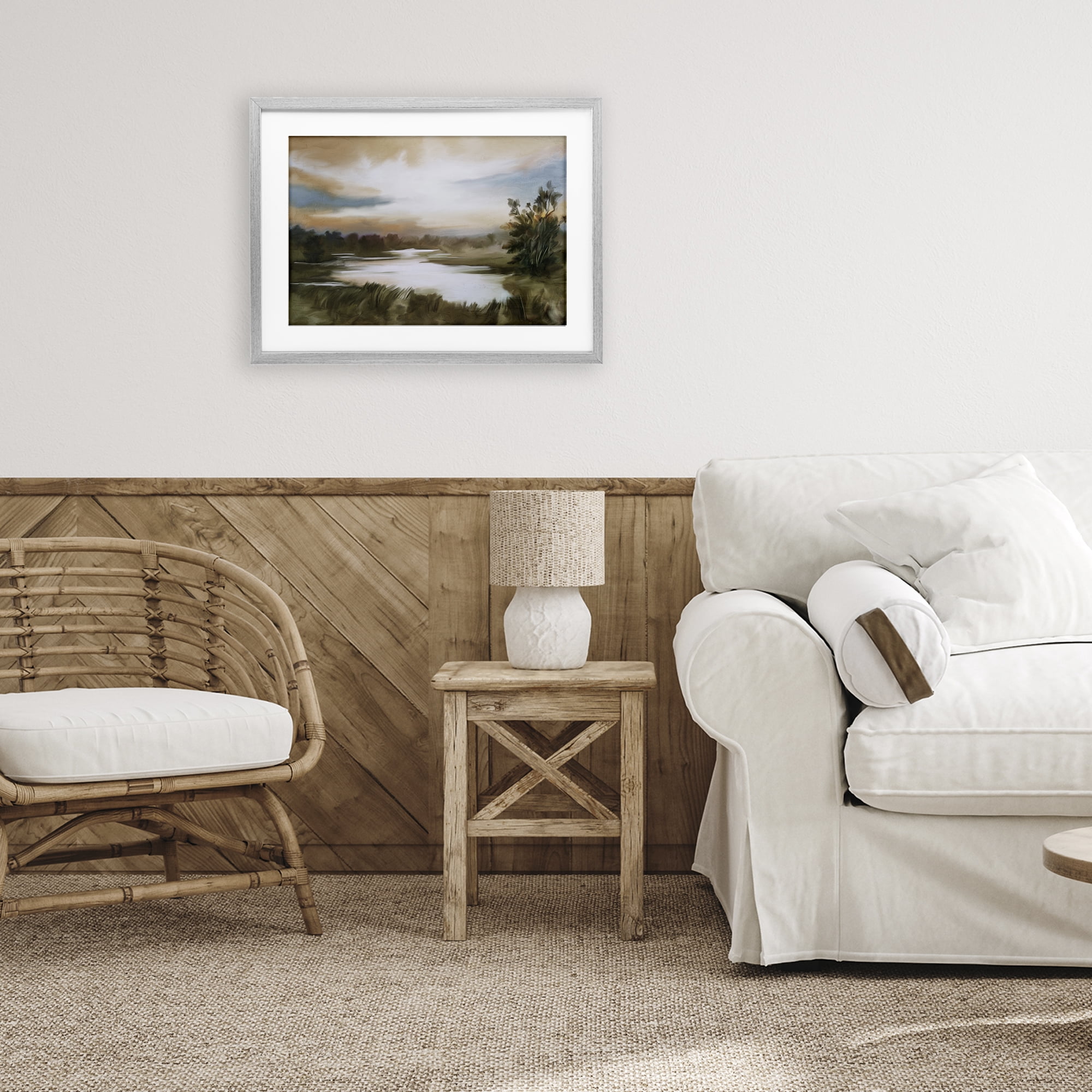 Stupell Industries Sunset Pond Countryside Gray Framed Print Under Glass, design by Kim Allen