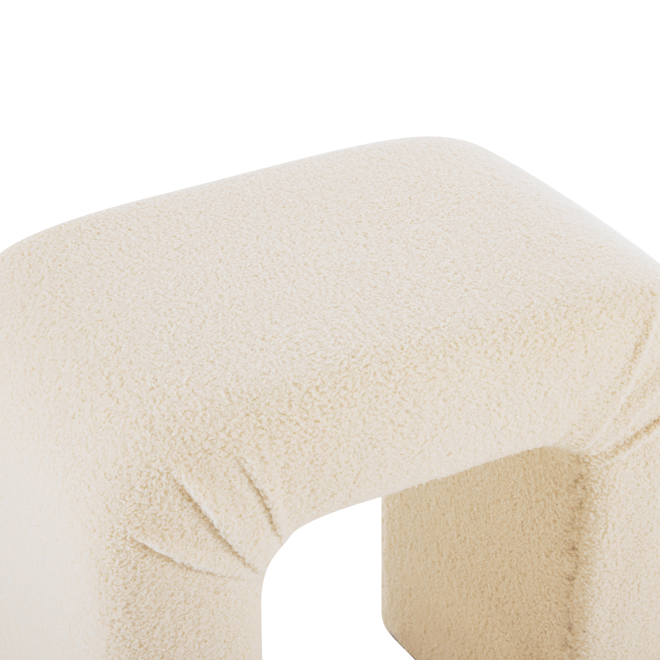 Upholstered Boucle Stools with Footrest, Wood Frame, Beige