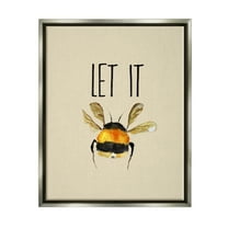 Stupell Industries Let It Bee Insect Animals & Insects Painting Gray Floater Framed Canvas Art Print Wall Art, 17 x 21
