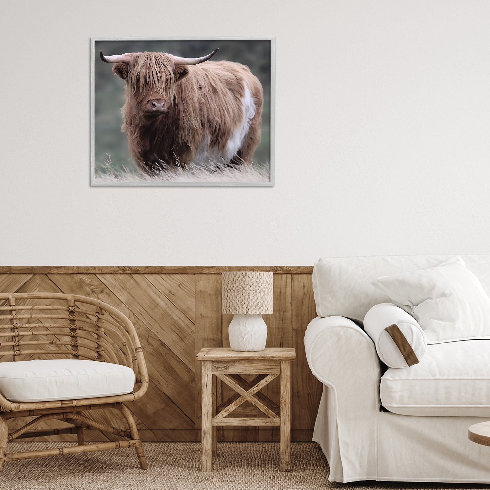 Stupell Industries Wandering Harry Highland Cattle Gray Framed Giclee Art, design by Marcus Prime