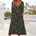 thumbnail image 2 of Vestido de vacaciones de manga larga con botones y cuello en V informal con estampado de otoño para mujer a la moda Pompotops  hdfakjf7098, 2 of 5