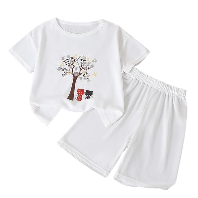 Odeerbi Niños Niñas Lindo Estampado Atlético Conjuntos Manga Corta Camiseta Pantalones Cortos Conjunto Suelto Ropa Deportiva Para 3-12 Años