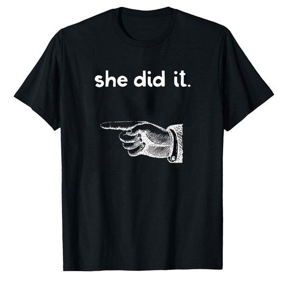 AALJY Funny She Did It Matching Sister Brother Sibling Pointing T-Shirt