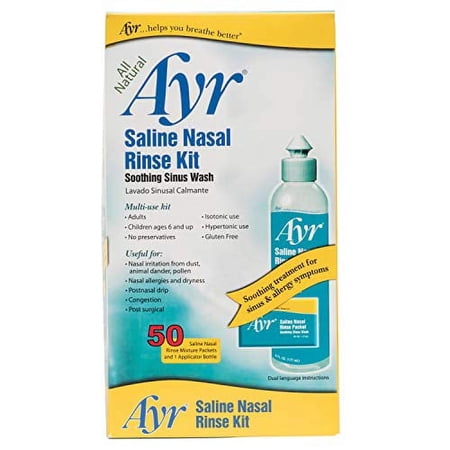 Ayr Saline Nasal Rinse .. Kit Soothing Sinus Wash, .. 50 Count Saline Nasal .. Rinse Mixture Packets Plus .. Applicator Bottle
