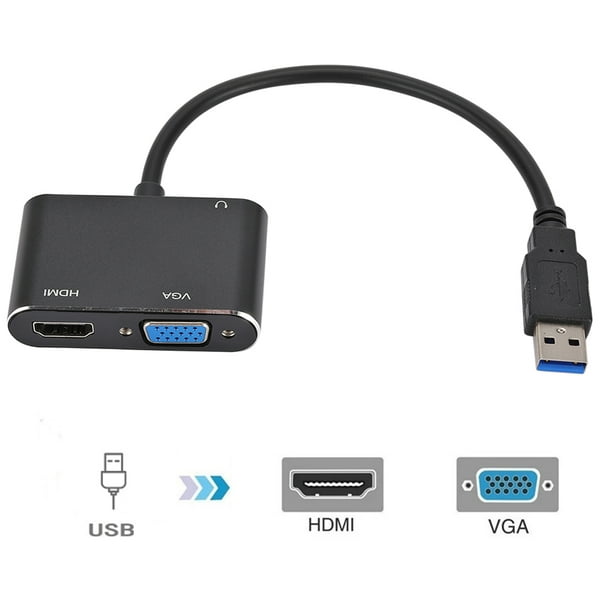 partner loft blødende 2 in 1 Compatible for USB to HDMI+VGA Adapter Cable Compatible for 1080p USB  3.0 to HDMI VGA Converter Support xp Windows 7/8/10 - Walmart.com
