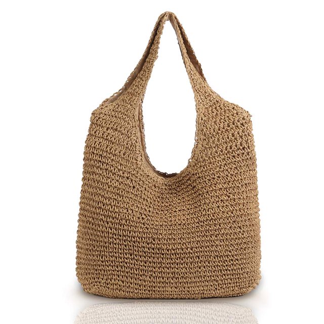 Bolso de hombro de paja QTKJ Bolso de ratán tejido a mano para mujer